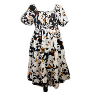 Meadow Rhodes Boho Maxi / midi Dress 3X 100% Cotton Puff Sleeve Smocked ruffles